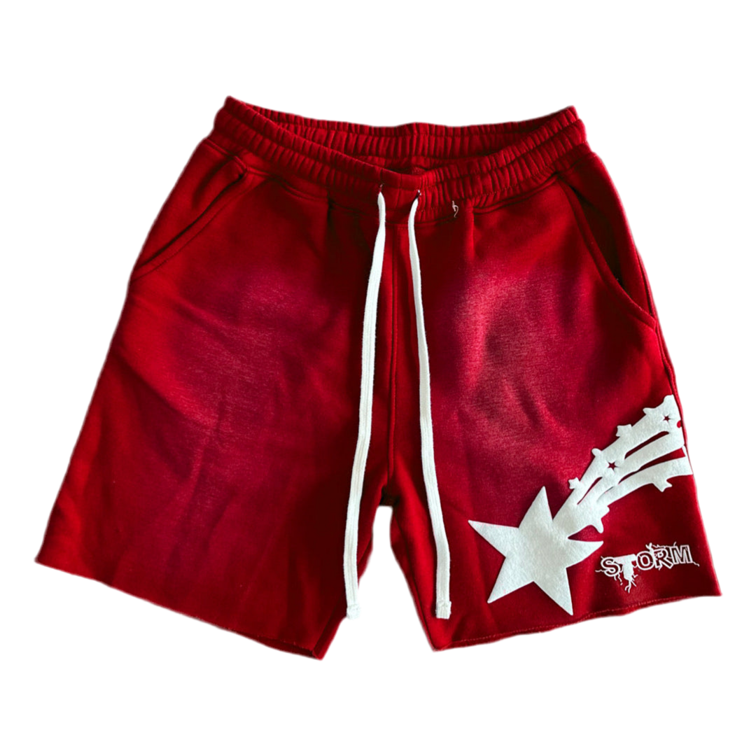 STORM RED ACID WASH SHORTS