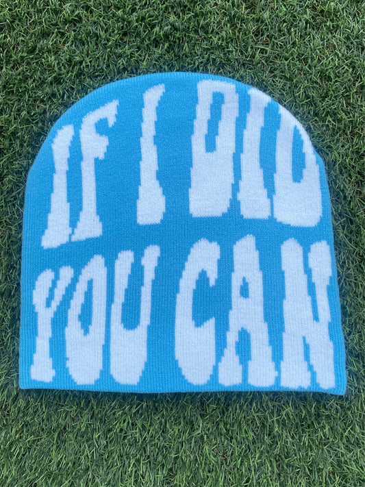 BLUE AND WHITE STORM APPAREL BEANIE.